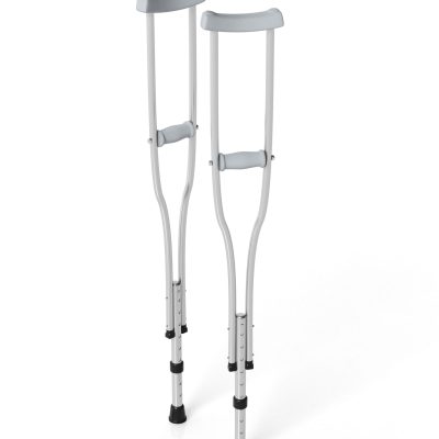 Metallic crutches isolated on white background